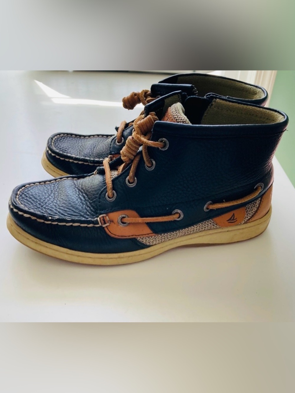 Sperry Navy Blue and Tan Chukka Boat Shoes Size 6 - Picture 2 of 5